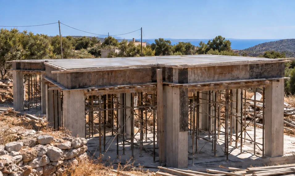Concrete frame with slab and formwork props